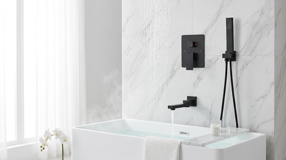 Colonne Douche Encastrée Noir Mat | Pommeau Pluie XXL
