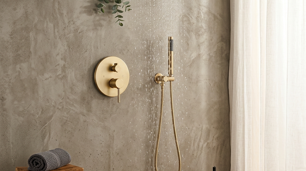Set Douche Encastré Or Brossé | Pommeau Pluie 30 cm