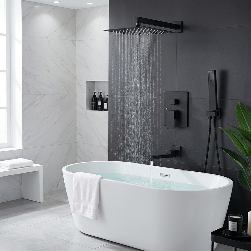 Colonne Douche Encastrée Noir Mat | Pommeau Pluie XXL — vue 5