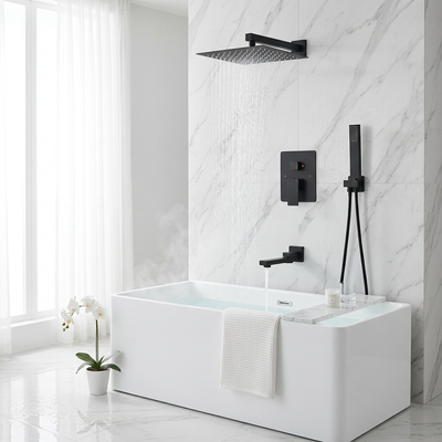 Colonne Douche Encastrée Noir Mat | Pommeau Pluie XXL