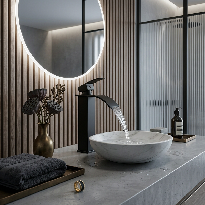 Robinet Lavabo Cascade Laiton Massif | Effet Waterfall — vue 2