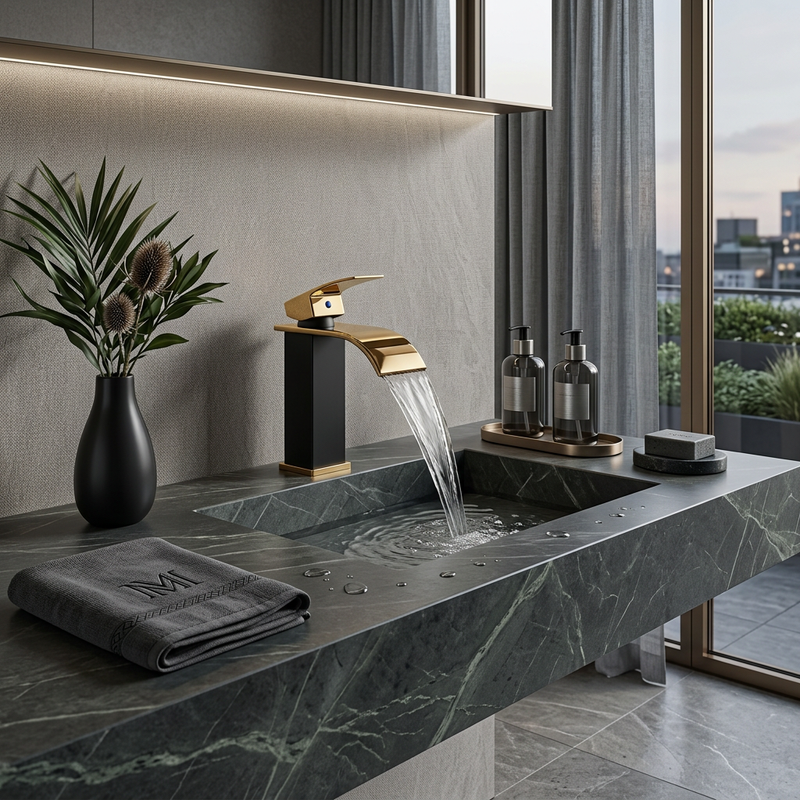 Mitigeur Lavabo Cascade Laiton Massif | Effet Waterfall — vue 3