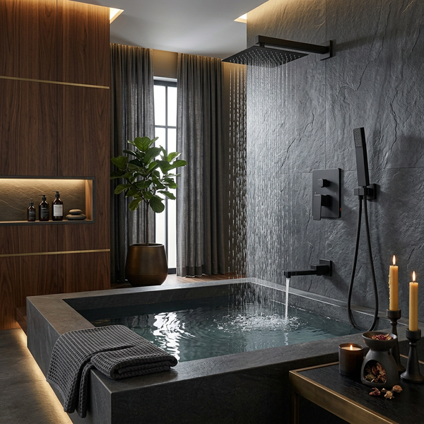 Colonne Douche Encastrée Noir Mat | Pommeau Pluie XXL — vue 2