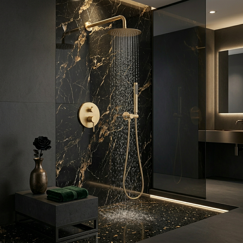 Set Douche Encastré Or Brossé | Pommeau Pluie 30 cm — vue 3