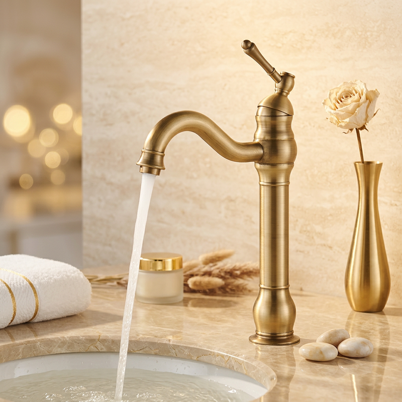 Mitigeur Lavabo Laiton Antique Massif | Style Rétro — vue 4