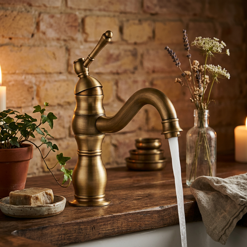 Mitigeur Lavabo Laiton Antique Massif | Style Rétro — vue 3
