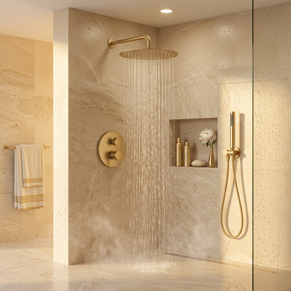 Set Douche Encastré Or Brossé | Pommeau Pluie 30 cm — vue 2