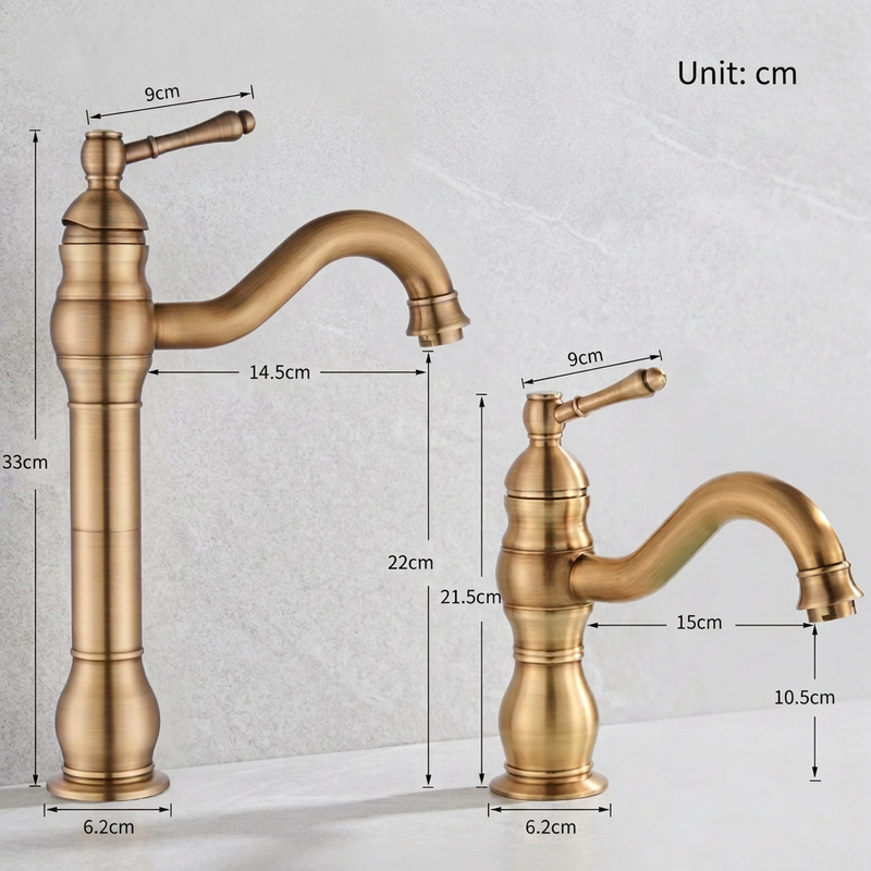 Mitigeur Lavabo Laiton Antique Massif | Style Rétro — vue 6