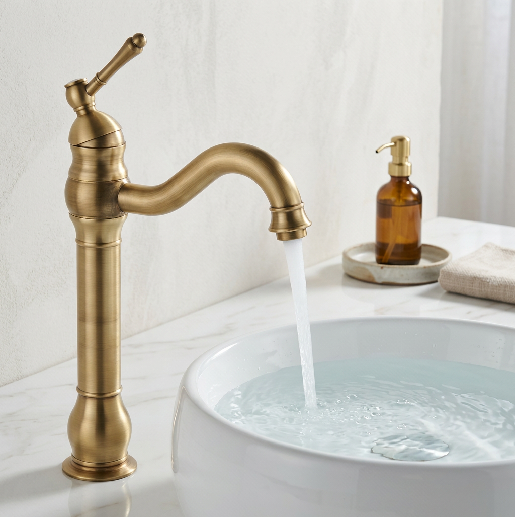 Mitigeur Lavabo Laiton Antique Massif | Style Rétro