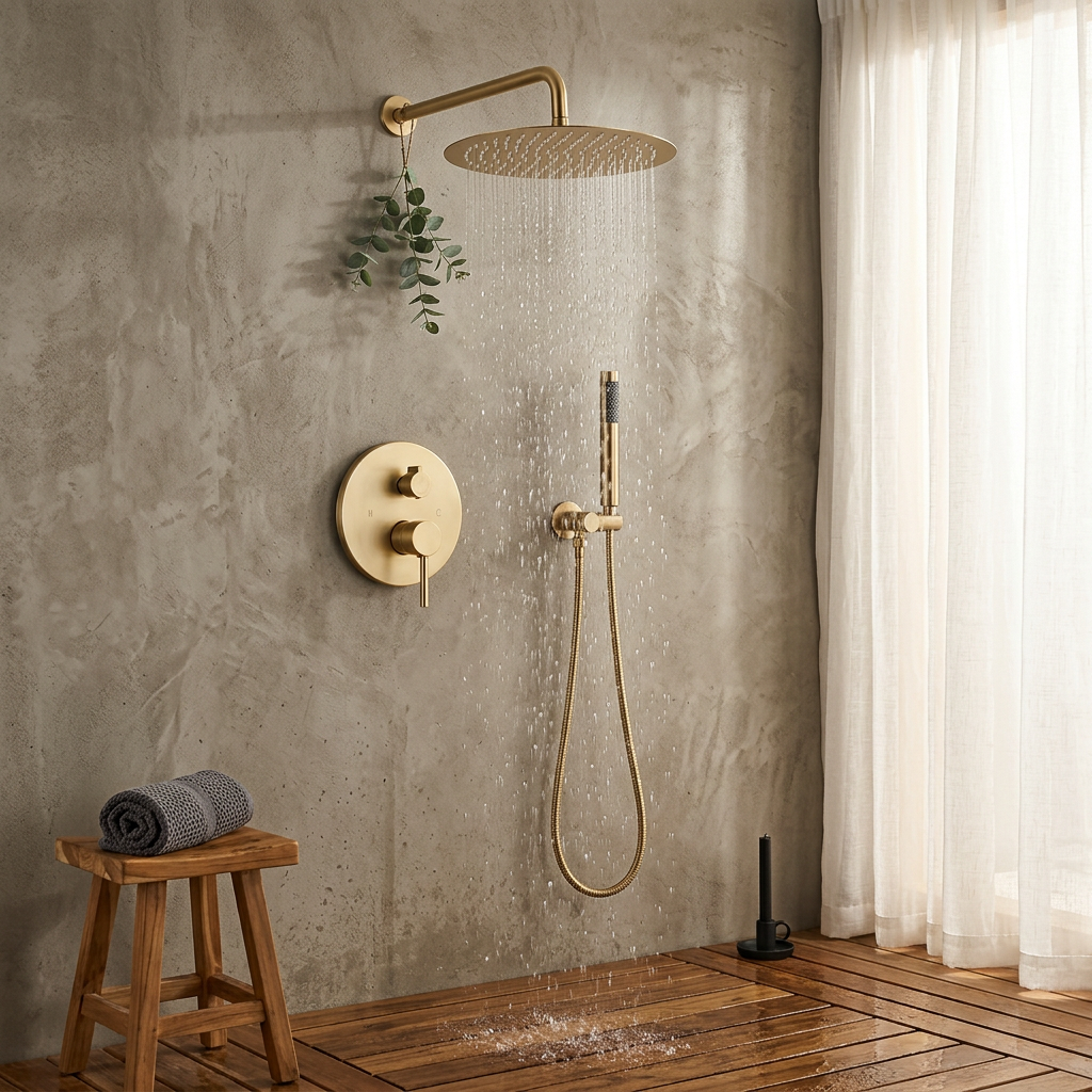 Set Douche Encastré Or Brossé | Pommeau Pluie 30 cm