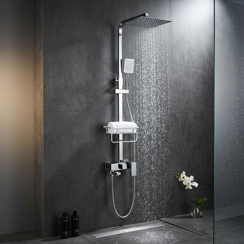 Colonne Douche Encastrée Noir Mat | Pommeau Pluie XXL