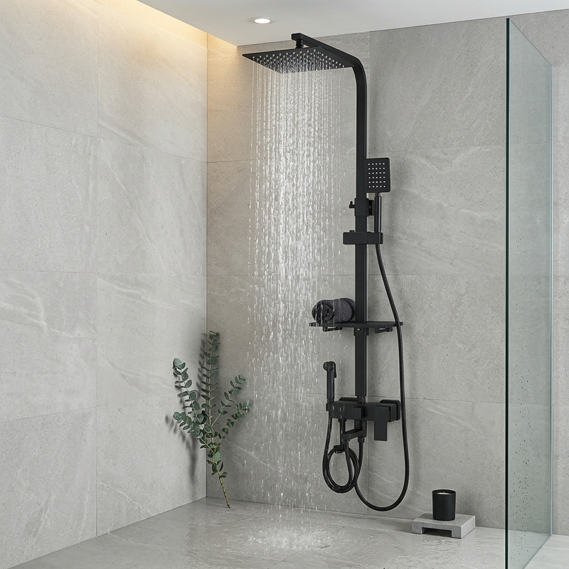Colonne Douche Encastrée Noir Mat | Pommeau Pluie XXL — vue 2