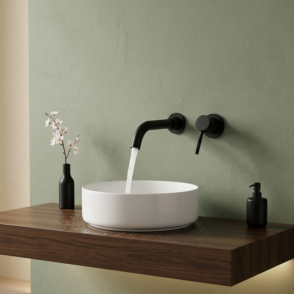 Robinet Mural pour Vasque | Bec Long Arqué — Or Brossé & Noir Mat — vue 2