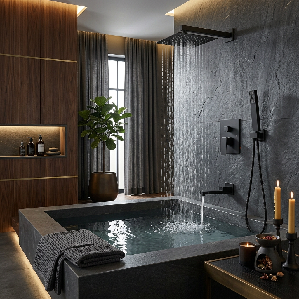 Colonne Douche Encastrée Noir Mat | Pommeau Pluie XXL — vue 2